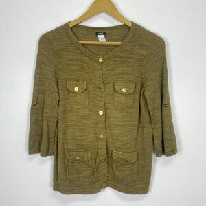J. Crew Green Military Style Gold Button Cardigan